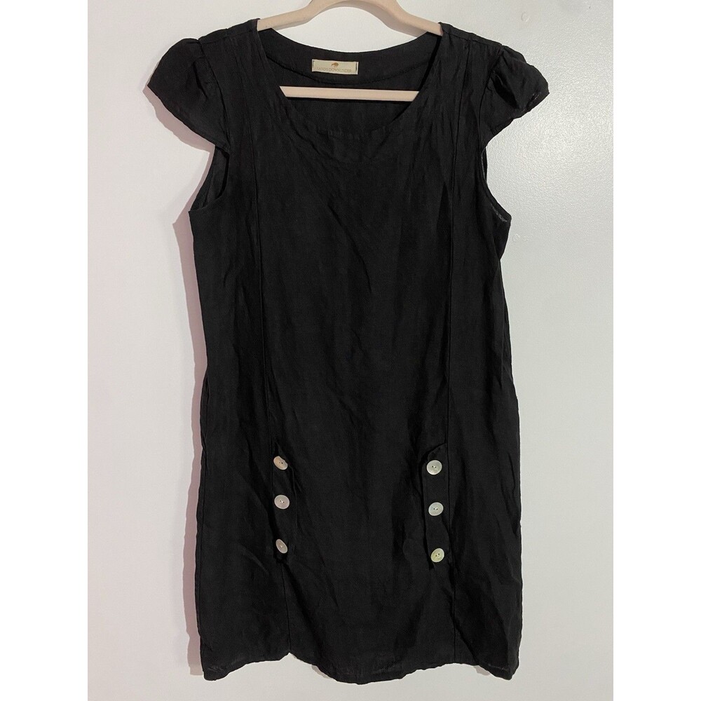 Lands Downunder Dress S‎ Black Linen Lagenlook Coastal Beachy Vacation Italy